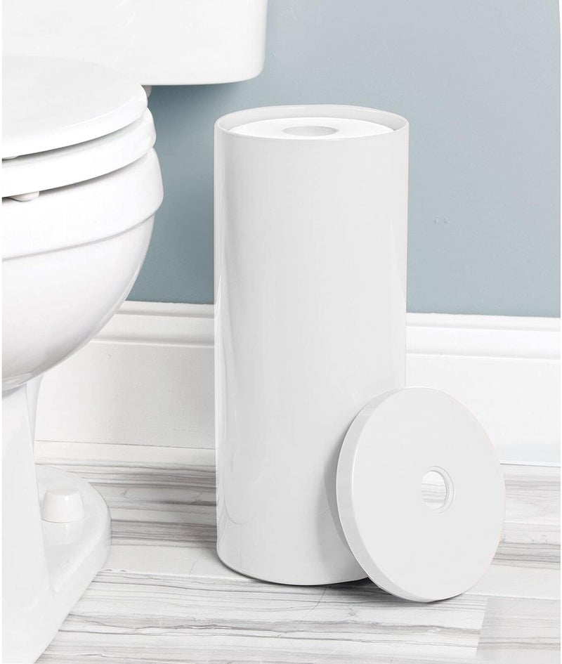 m-design Plastic Floor Stand Toilet Paper Organizer with Cover, 3-Roll Space-Saving Tissue Storage for Bathroom - Fits Under Sink, Vanity, Shelf, in Cabinet, Corner - Aura Collection - White - Image 2